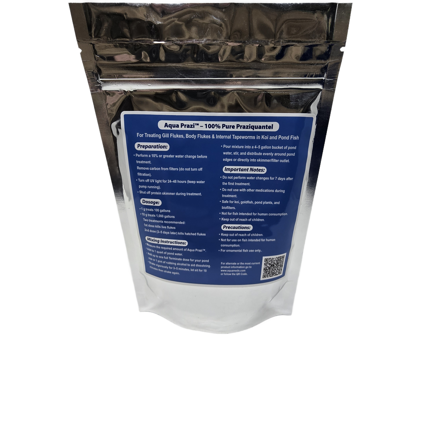 Aqua Prazi label showing dosage instructions for gill flukes